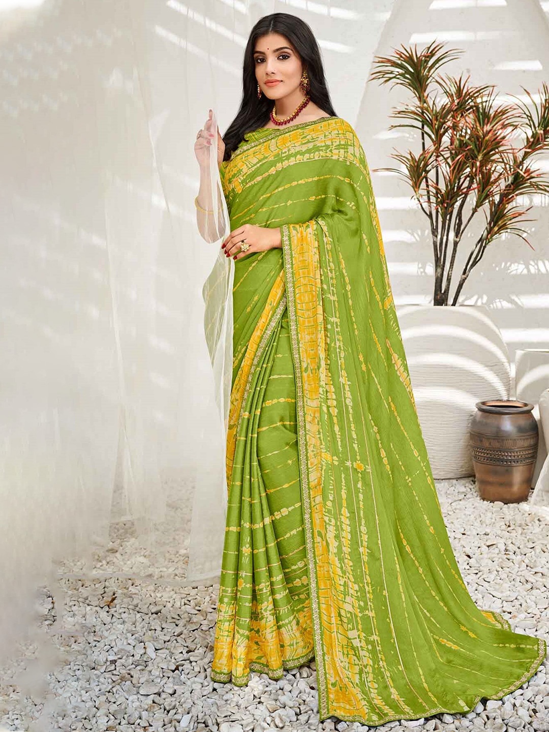 

Laxmipati Tie and Dye Embroidered Saree, Olive