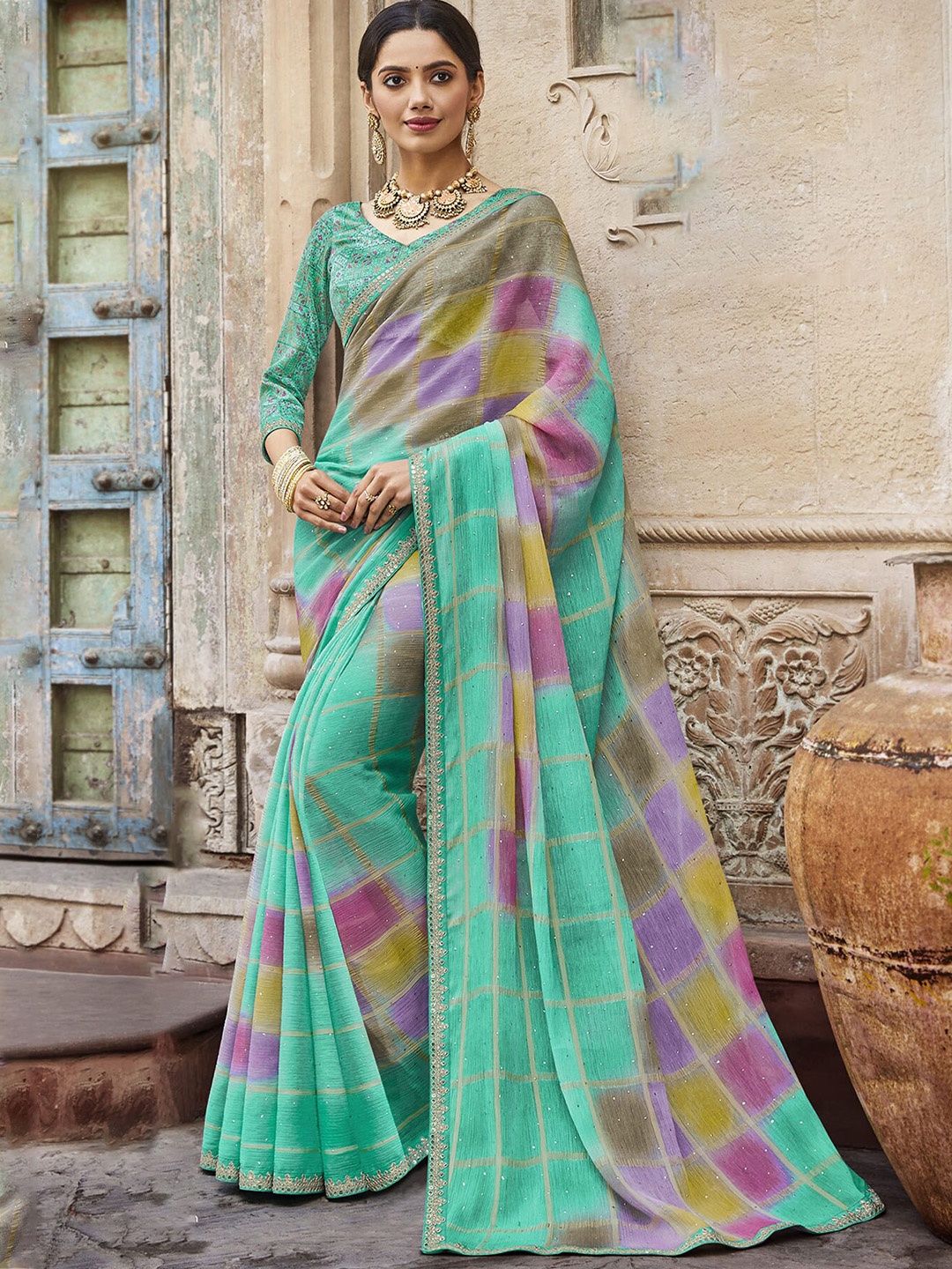 

Laxmipati Geometric Printed Embroidered Saree, Blue