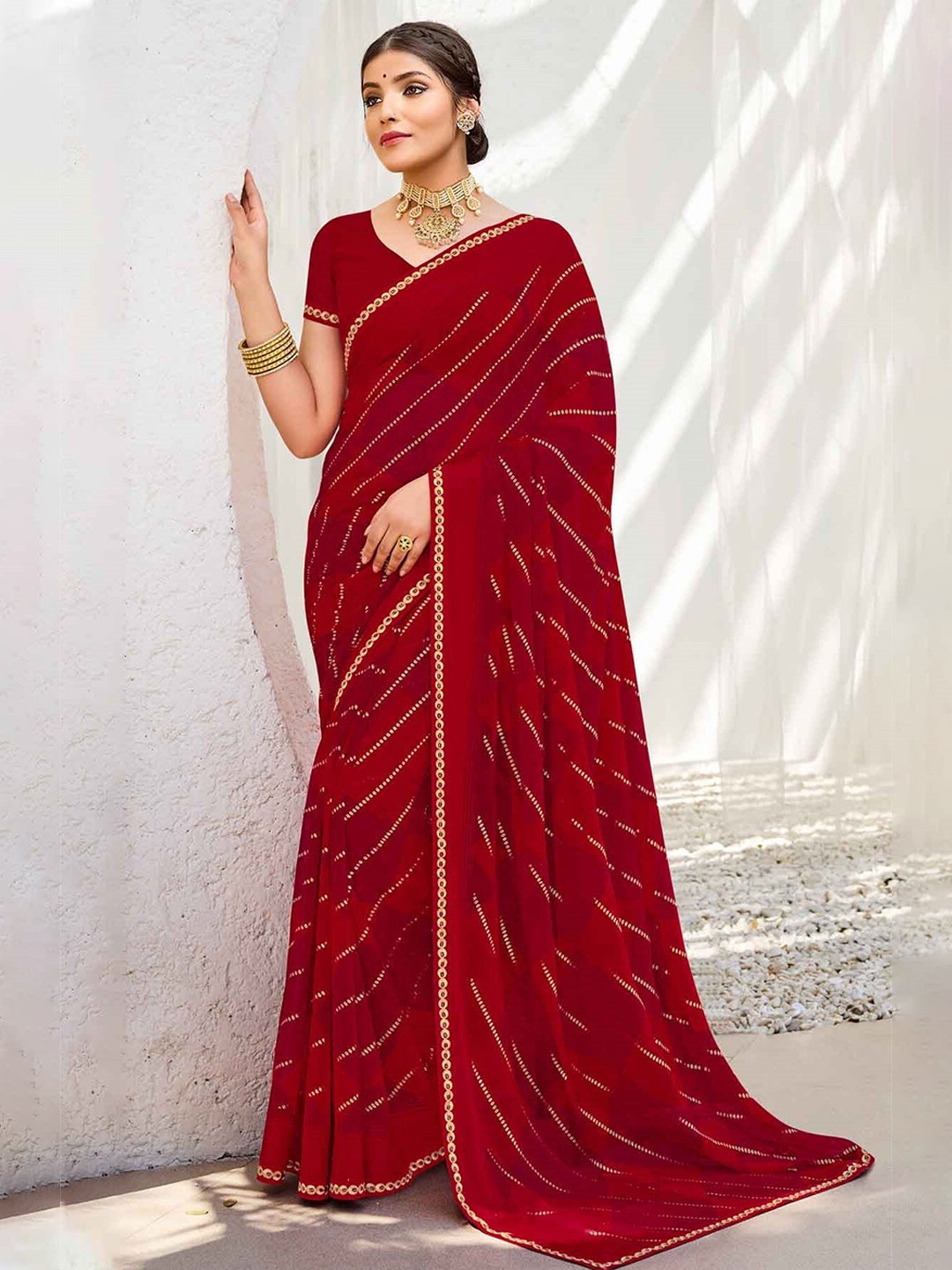 

Laxmipati Embroidered Leheriya Saree, Maroon