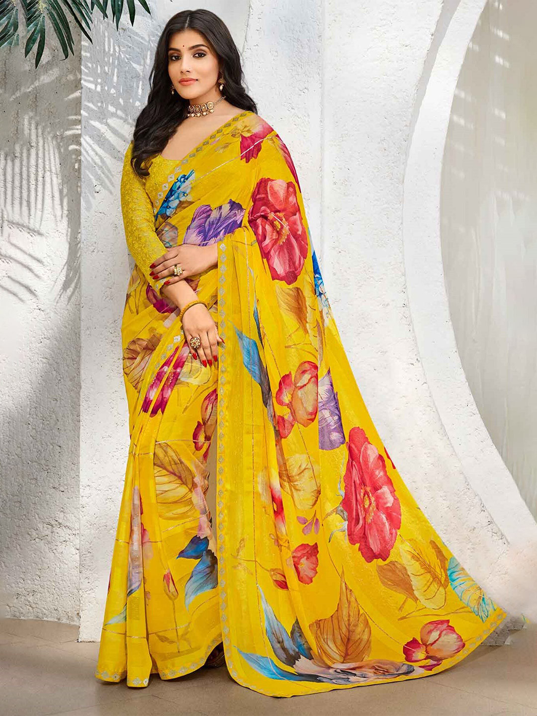 

Laxmipati Floral Printed Embroidered Saree, Yellow