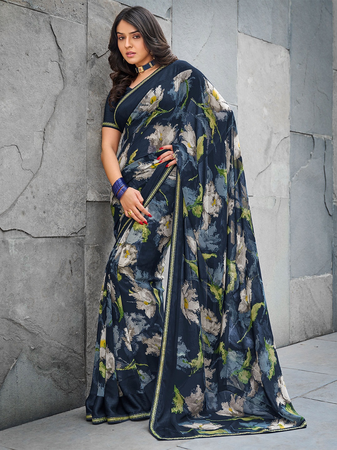 

Laxmipati Floral Printed Embroidered Saree, Blue