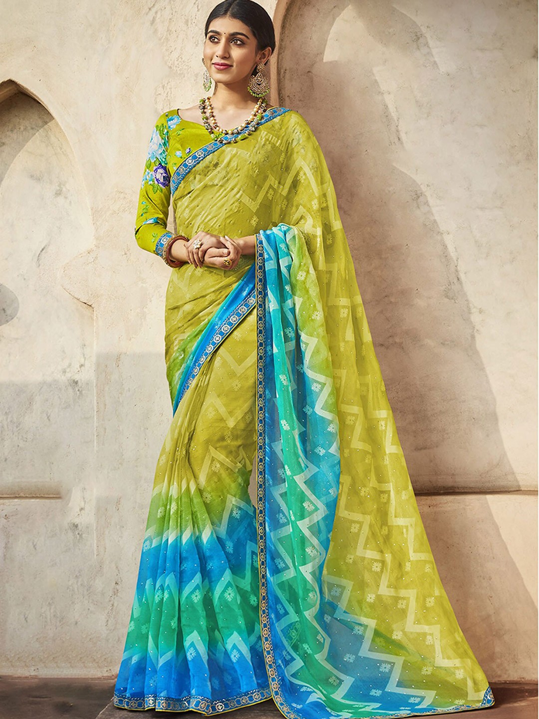

Laxmipati Geometric Printede Embroidered Brasso Saree, Green