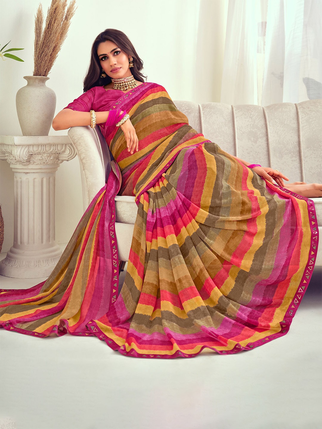 

Laxmipati Leheriya Printed Leheriya Saree, Pink