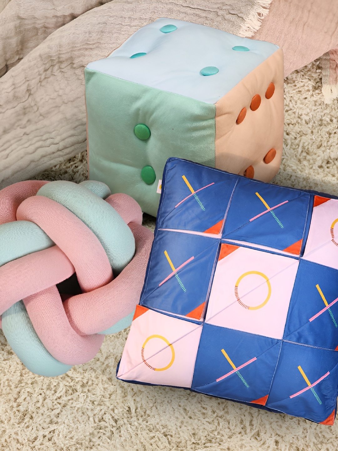 

Smartsters Kids 3-Pcs Blue & Pink Printed Filled Cushion