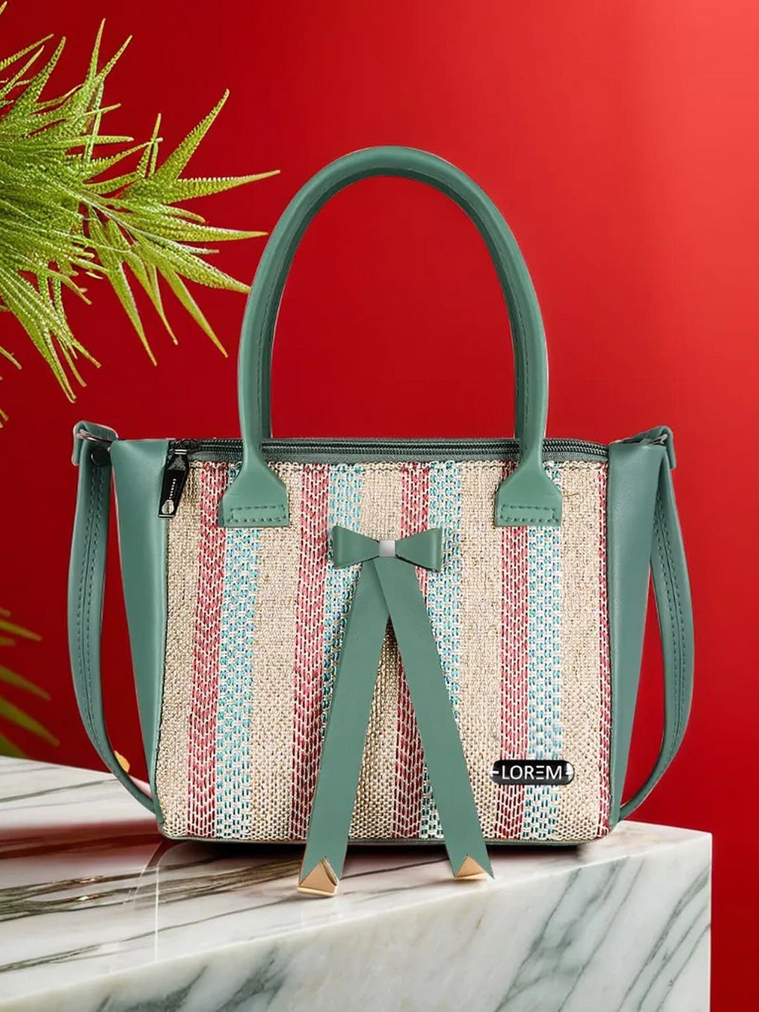 

LOREM Structured Handheld Bag, Green