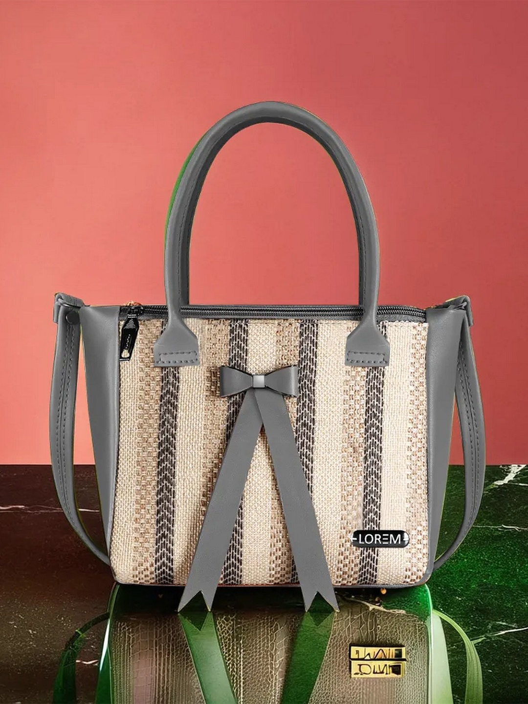 

LOREM Shopper Tote Bag with Cut Work, Grey