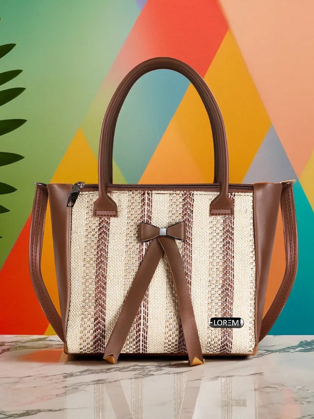 

LOREM Textured Structured Handheld Bag, Brown