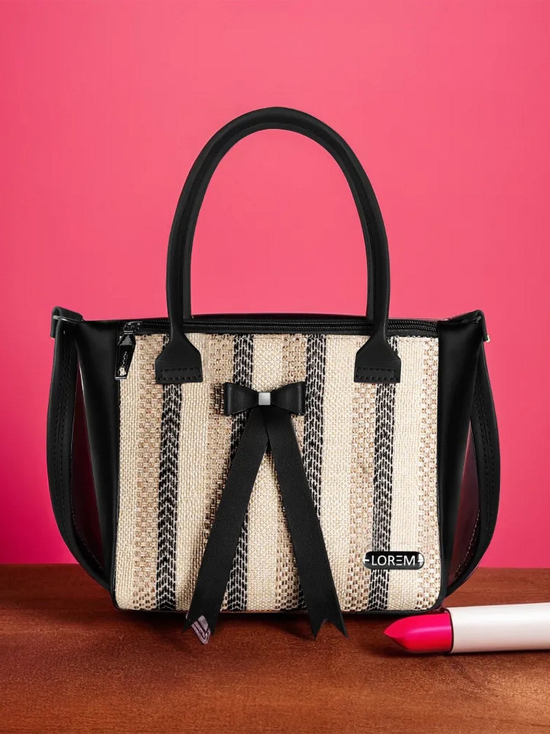 

LOREM Shopper Handheld Bag with Tasselled, Black