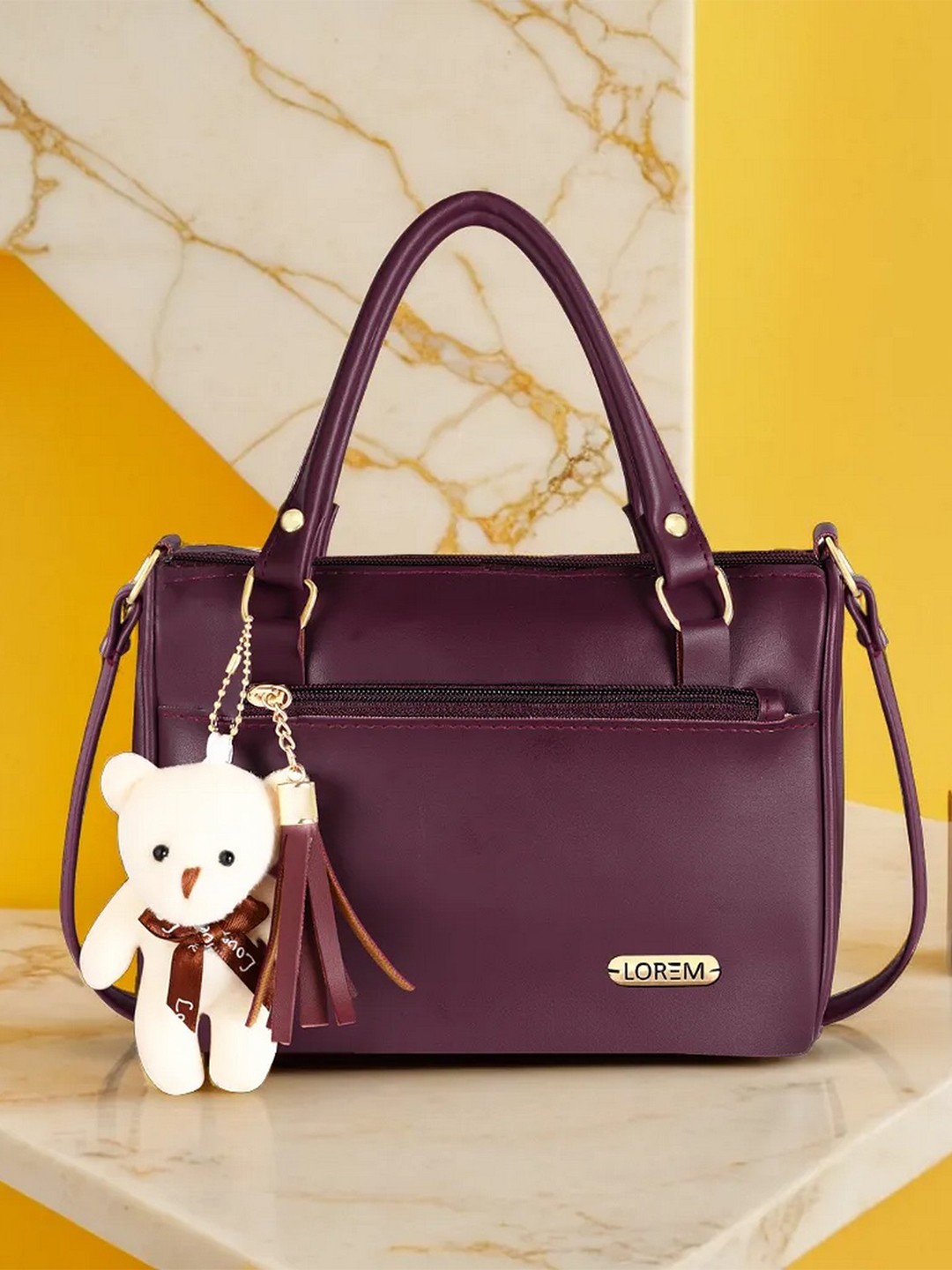 

LOREM Structured Shoulder Bag with Tasselled, Purple