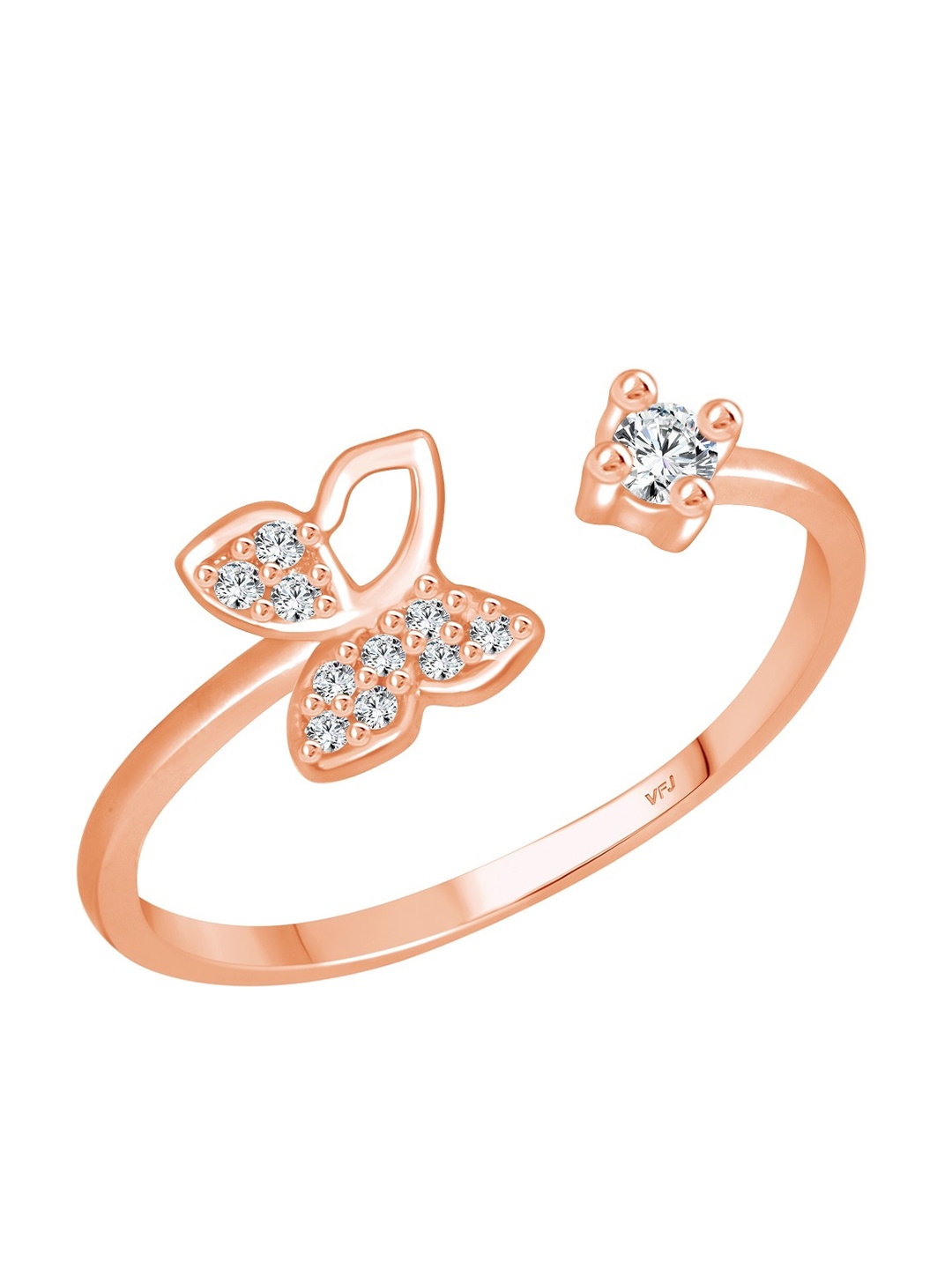 

Vighnaharta Rose-Gold Plated Cubic Zirconia Adjustable Finger Ring