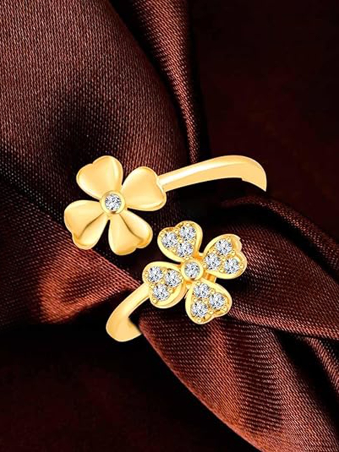 

Vighnaharta Gold-Plated CZ-Studded Adjustable Finger Ring