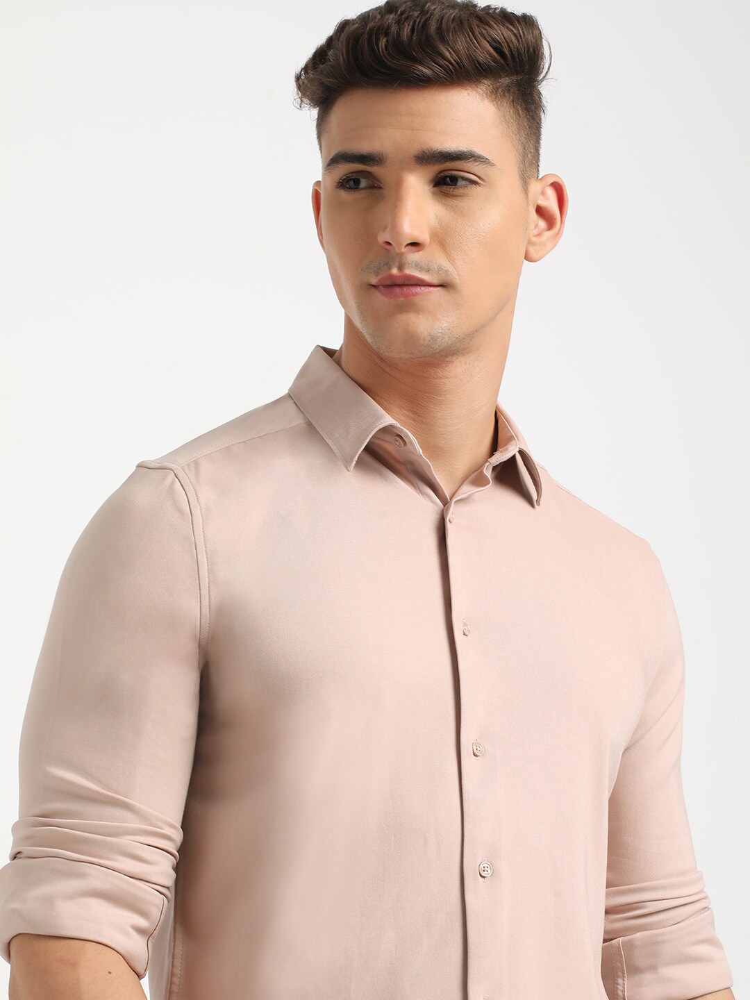 

THE BEAR HOUSE Spread Collar Long Sleeves Slim Fit Casual Shirt, Pink