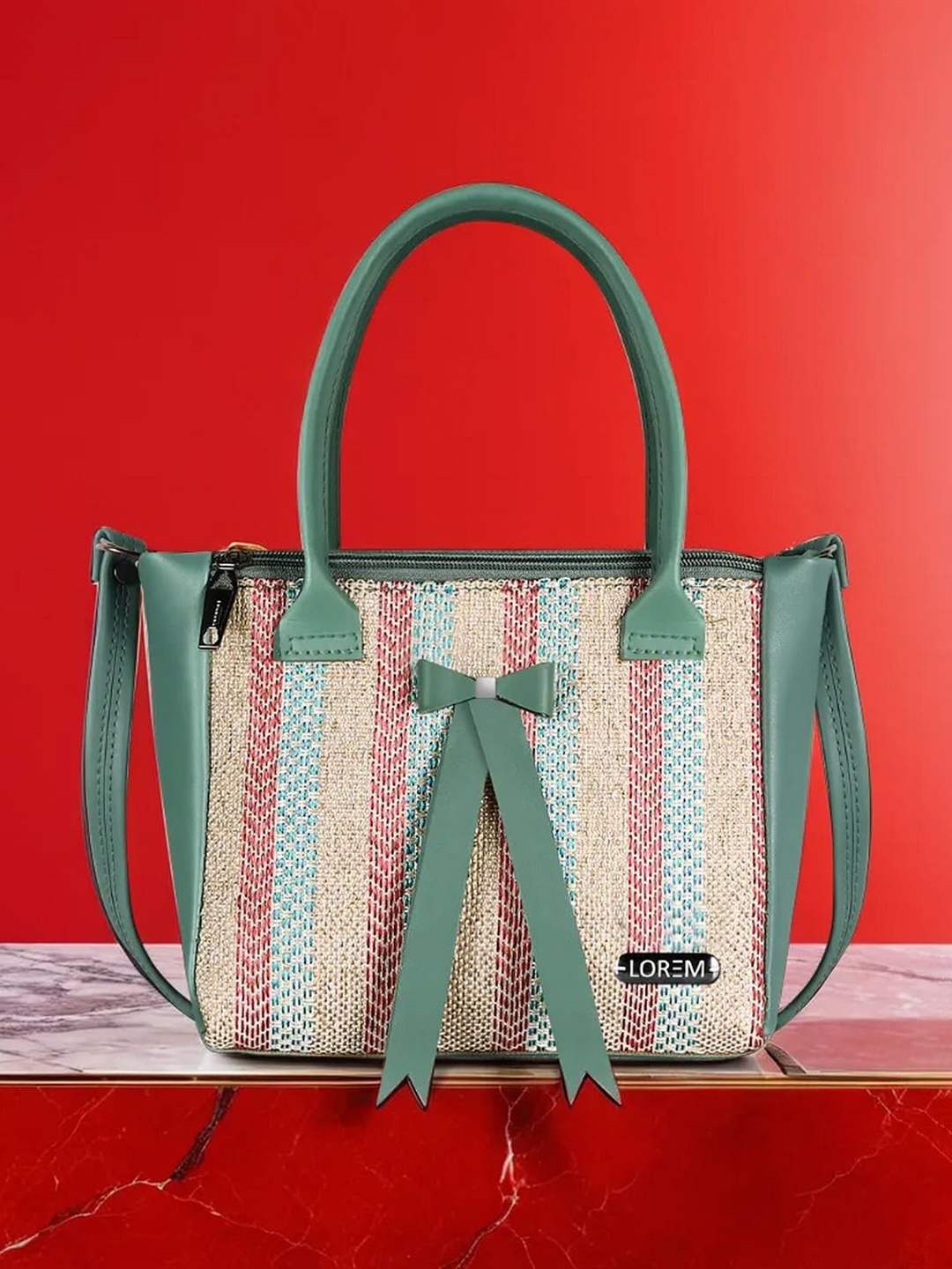 

LOREM Textured Structured Handheld Bag, Green