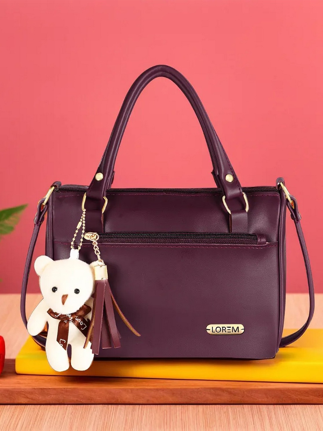 

LOREM Shopper Handheld Bag with Tasselled, Purple