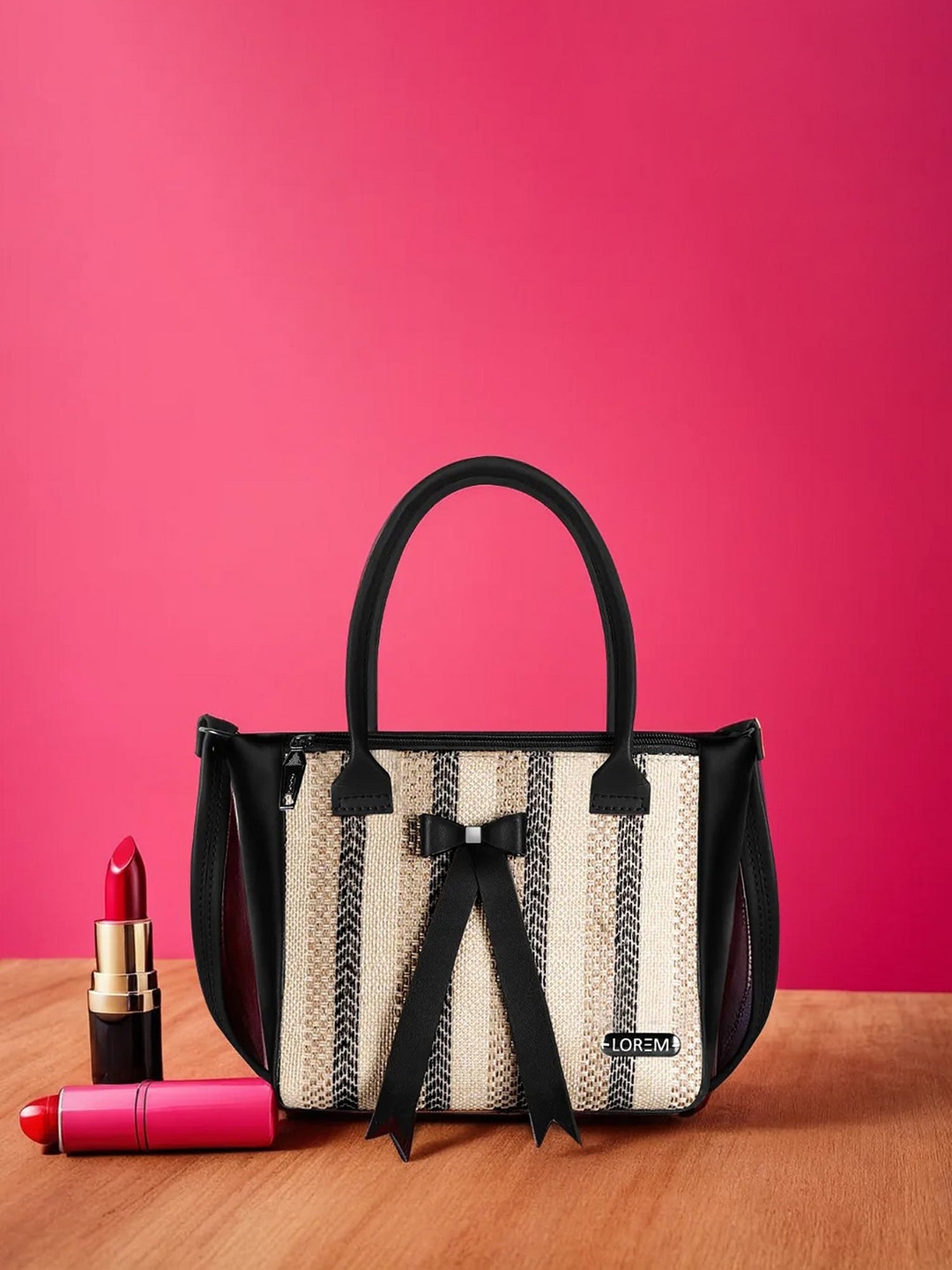 

LOREM Textured Zip Detail Hand Bag, Black