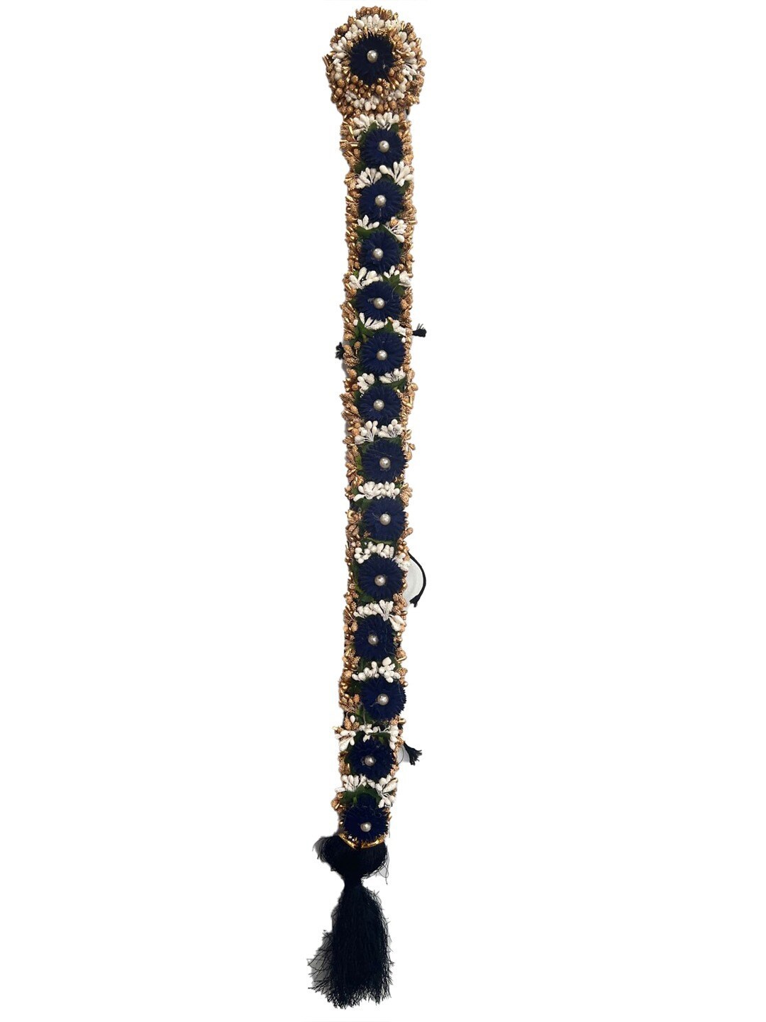 

VAGHBHATT Traditional Bharatanatyam Poola Jadalu Kunjalam Billalu Floral Hair Braid, Navy blue