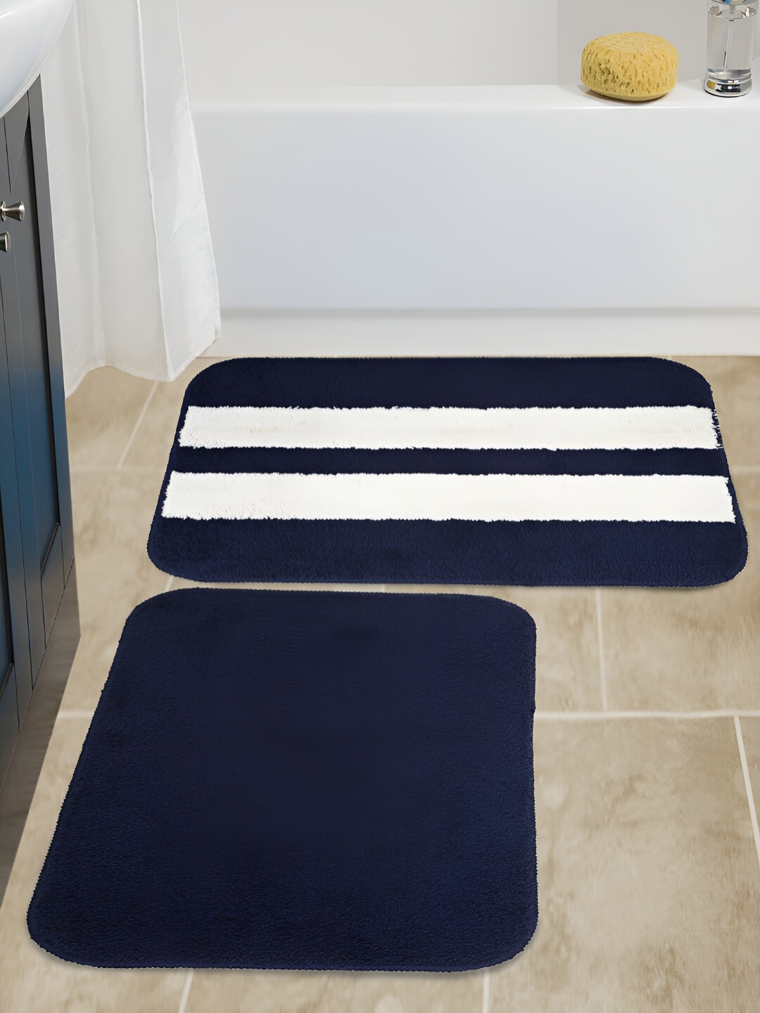 

HOSTA HOMES Blue & White 2 Pieces Microfibre Anti-Skid Doormats