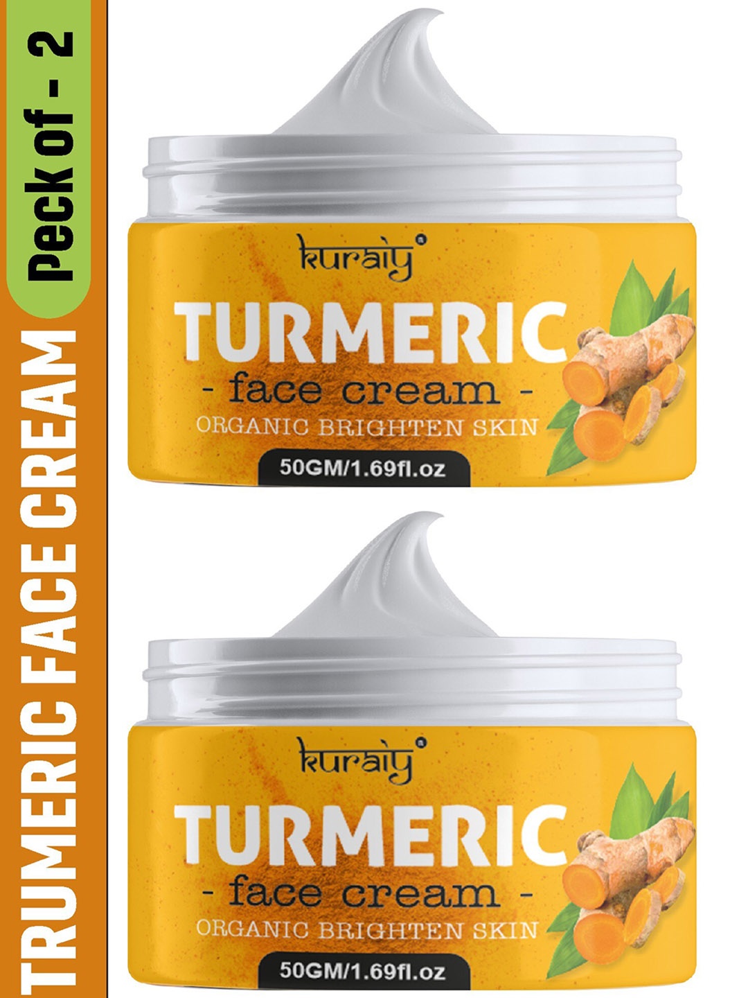 

KURAIY Set Of 2 Turmeric Skin Care Face Cream For Dark Spots - 50g Each, Yellow