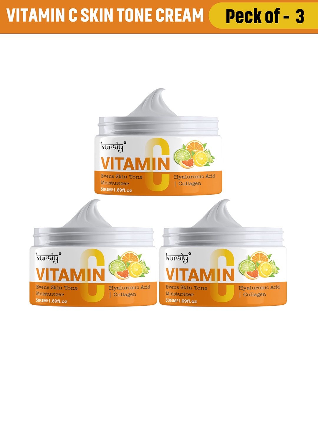 

KURAIY Set Of 3 Vitamin C Brightening Face Cream - 50g Each, Yellow