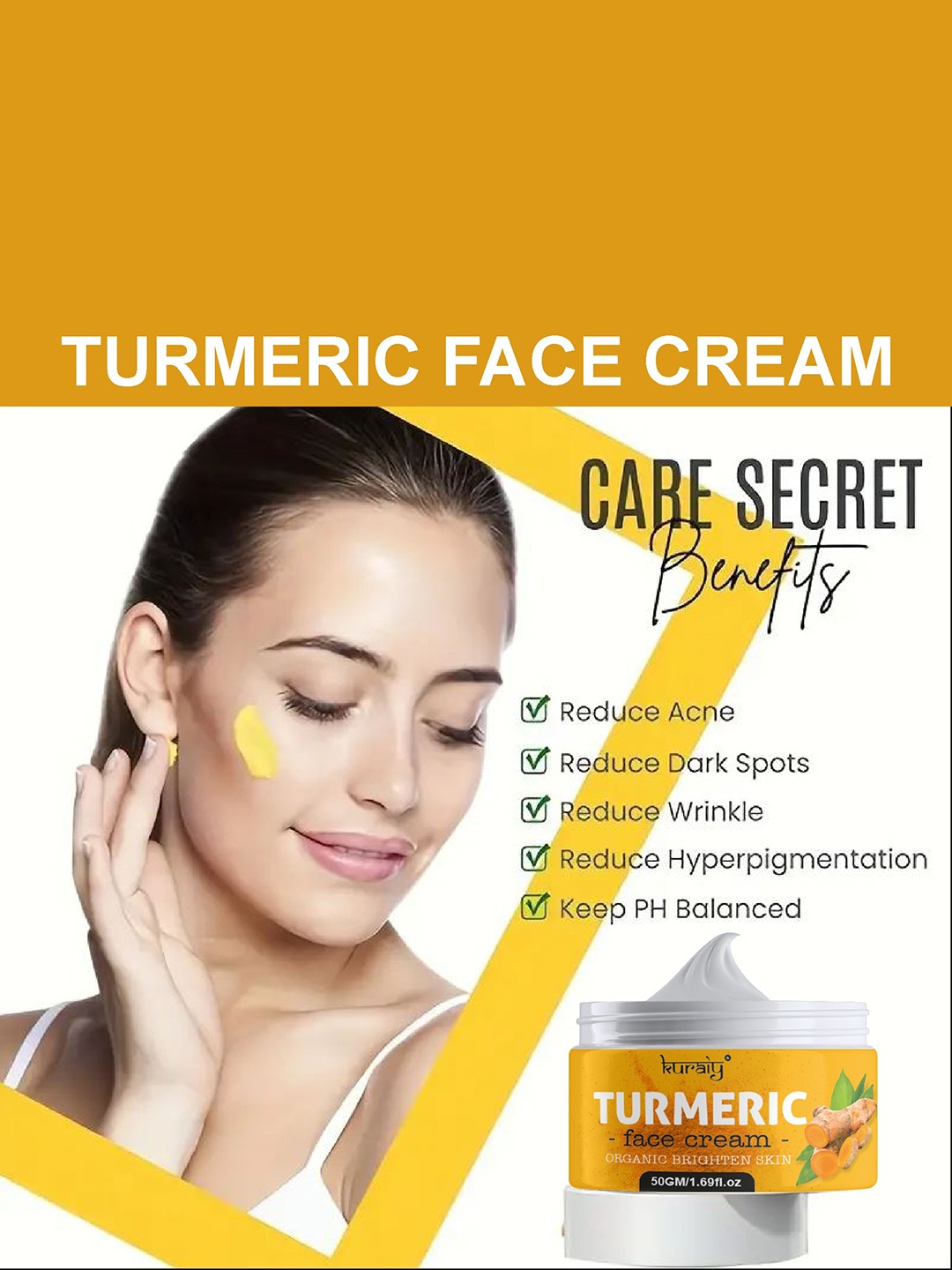 

KURAIY Turmeric Skin Care Face Cream For Dark Spots - 50g, Yellow