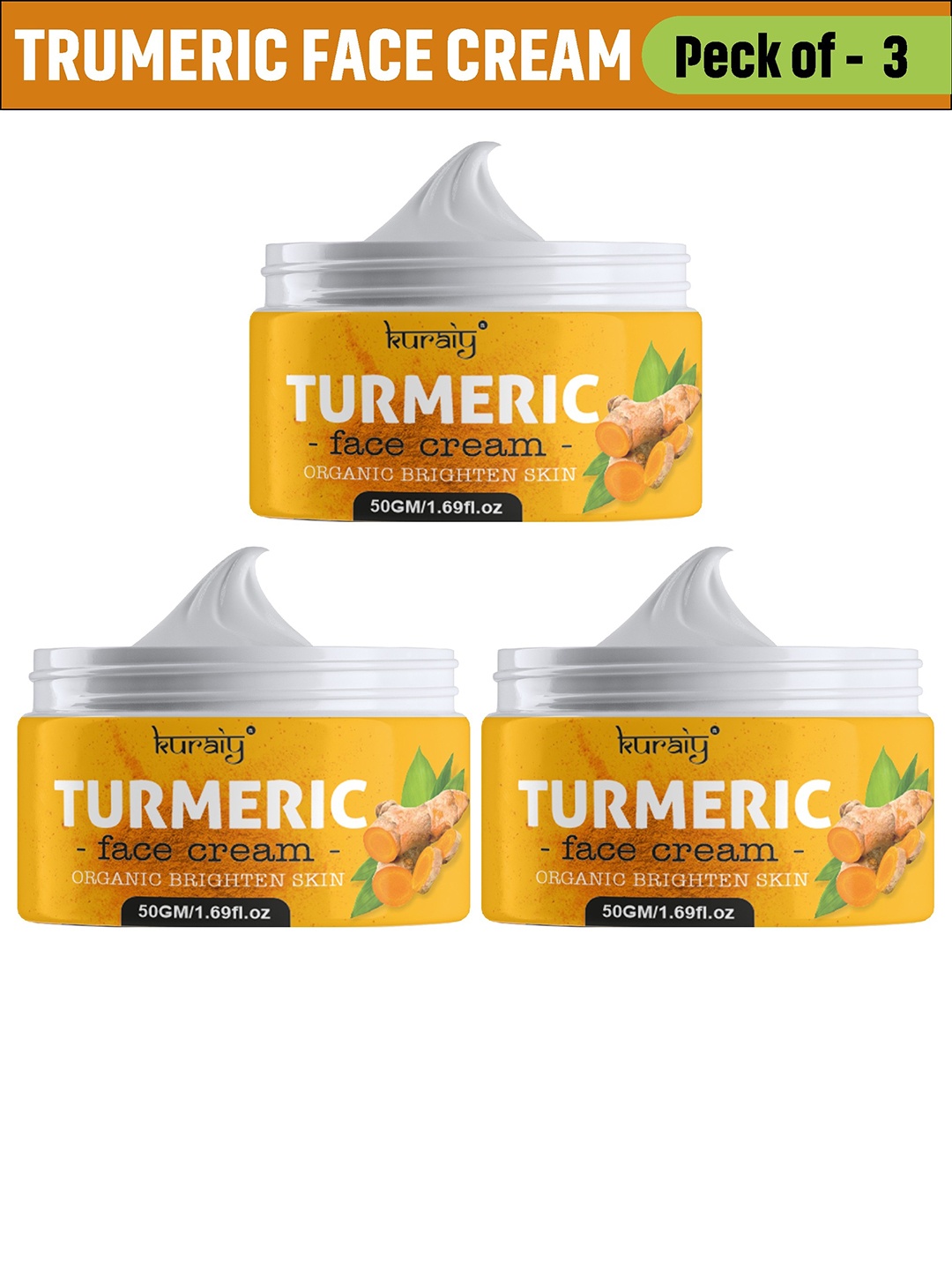 

KURAIY Set Of 3 Turmeric Skin Care Products Facial Cream-50gm Each, Yellow