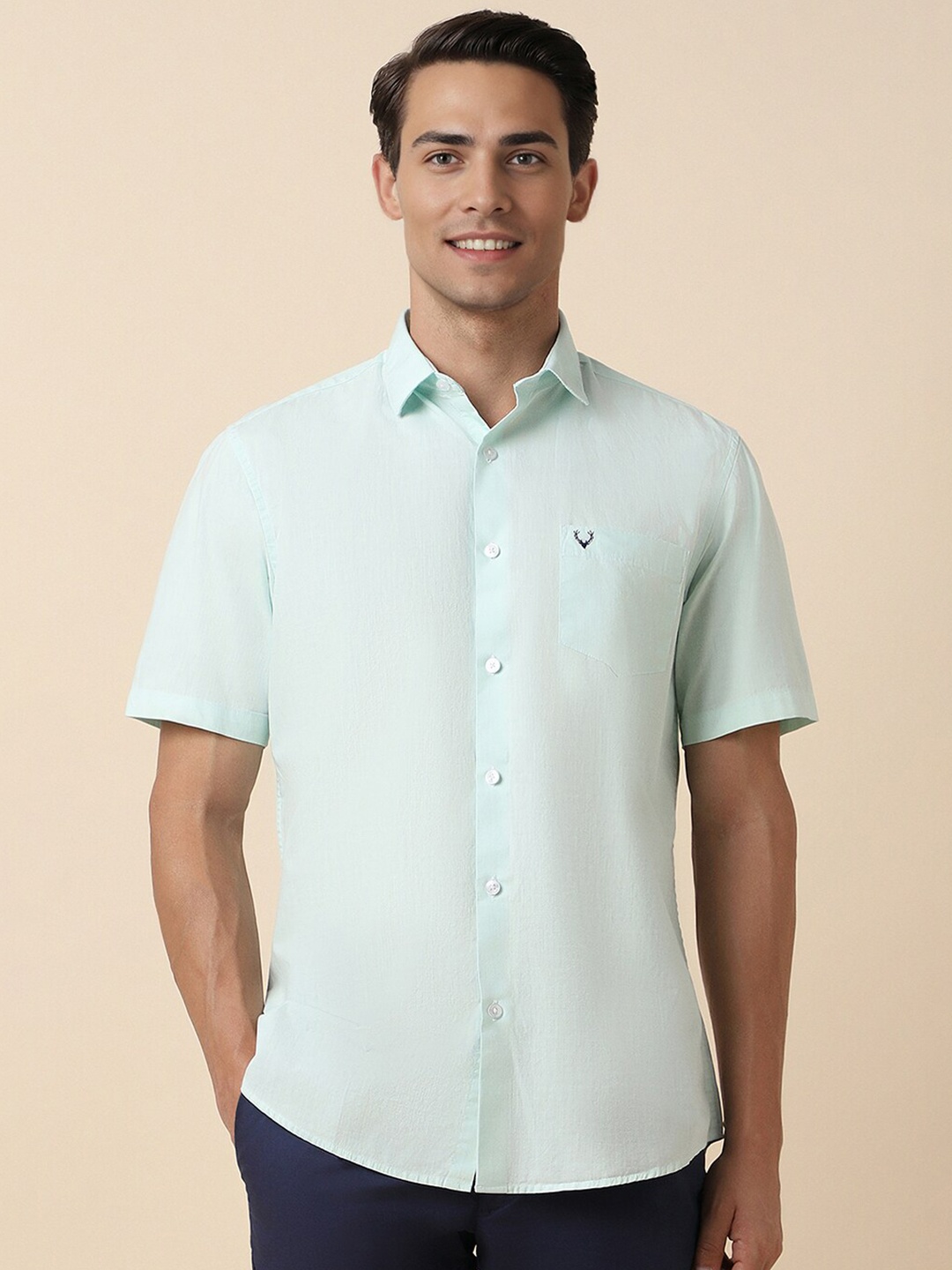 

Allen Solly Cotton Spread Collar Short Sleeves Slim Fit Opaque Casual Shirt, Green