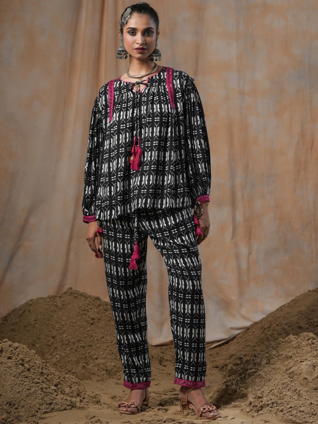 

Nyaro Printed Top With Trousers Co-Ords, Black