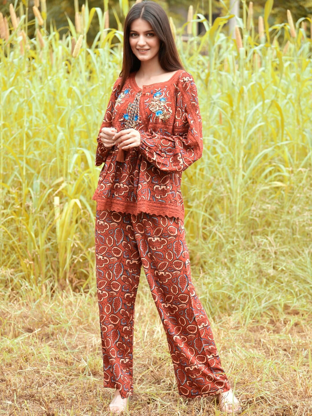 

Nyaro Printed Top And Trouser Co-Ords, Red