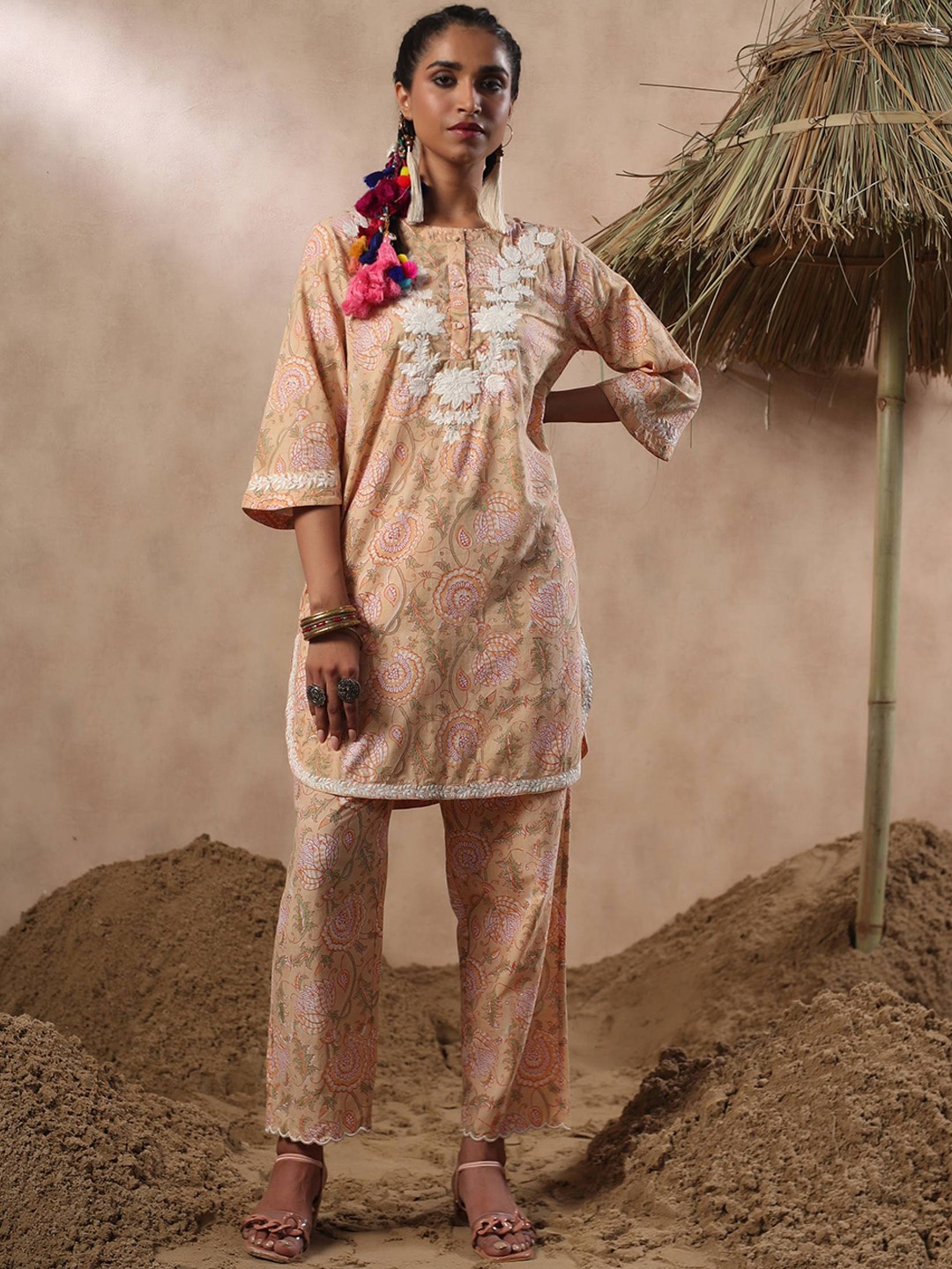 

Nyaro Printed Embroidered Tunic & Trouser Co-Ord Set, Orange