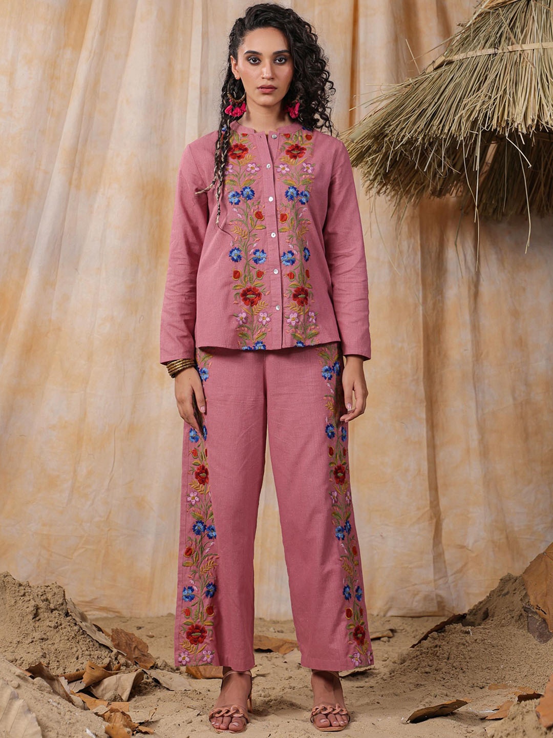 

Nyaro Embroidered Shirt With Trousers Co-Ords, Pink