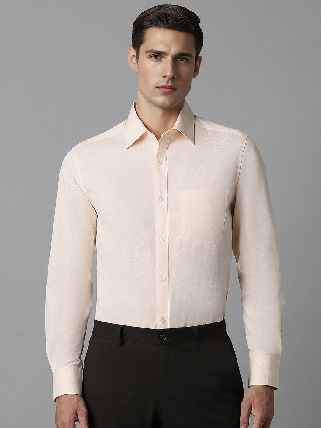 

Louis Philippe Spread Collar Long Sleeves Regular Fit Cotton Formal Shirt, Cream