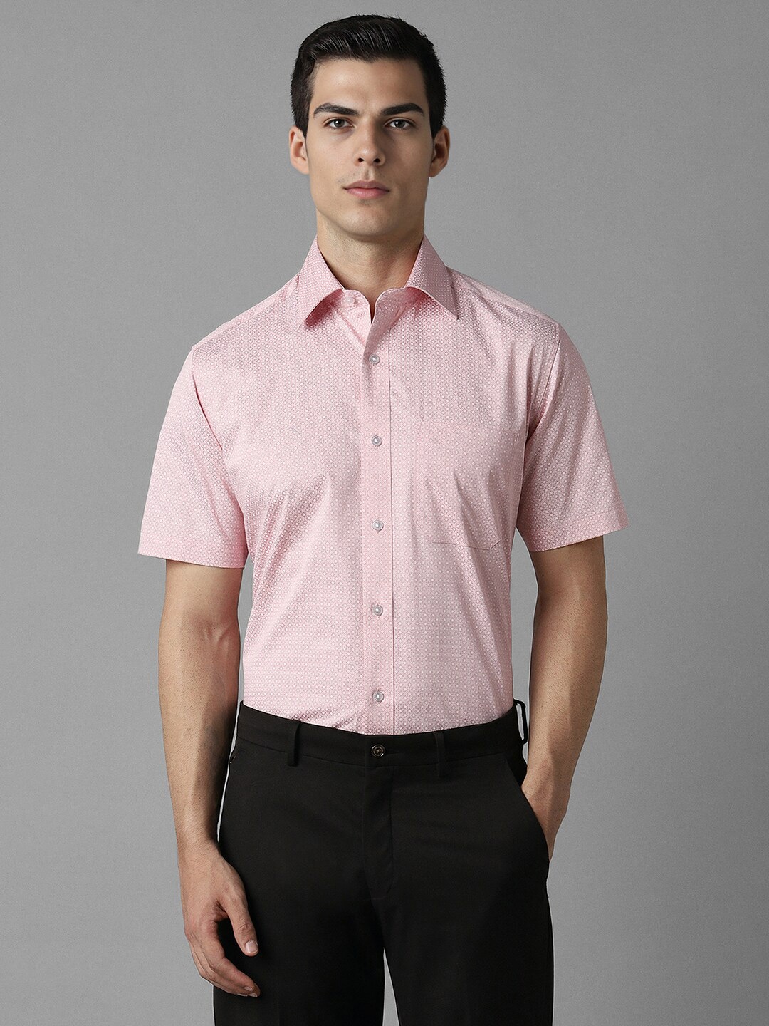 

Louis Philippe Micro Ditsy Printed Classic Cotton Opaque Formal Shirt, Pink
