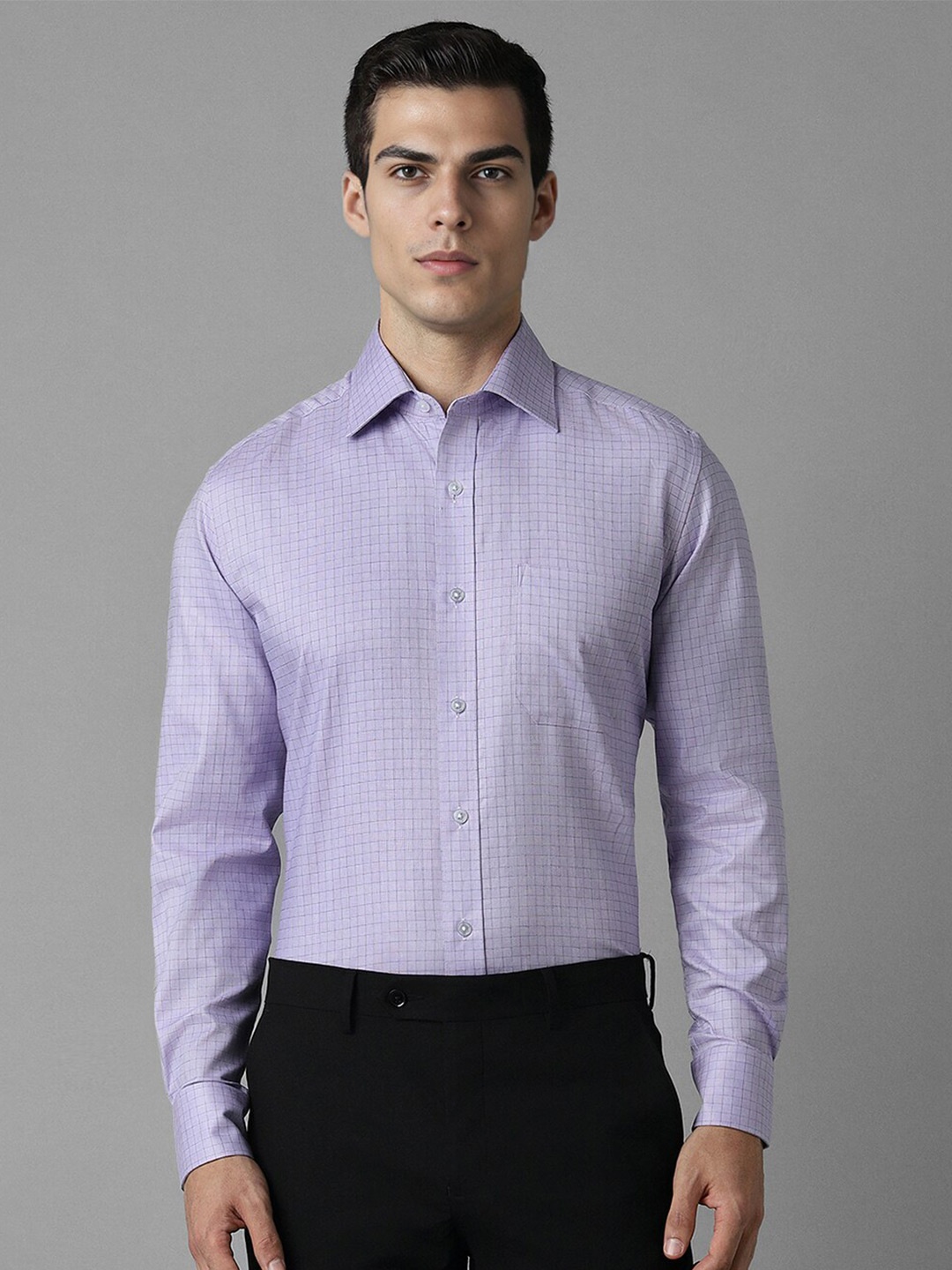 

Louis Philippe Spread Collar Long Sleeves Regular Fit Checked Cotton Formal Shirt, Purple