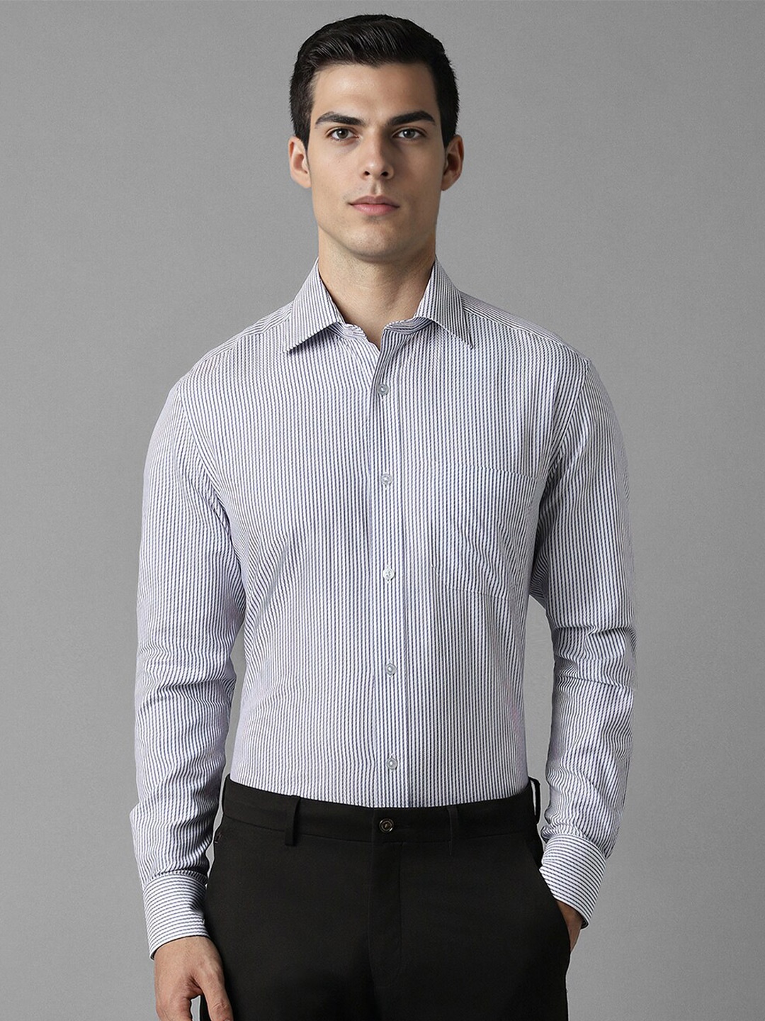 

Louis Philippe Vertical Striped Printed Classic Cotton Opaque Formal Shirt, White