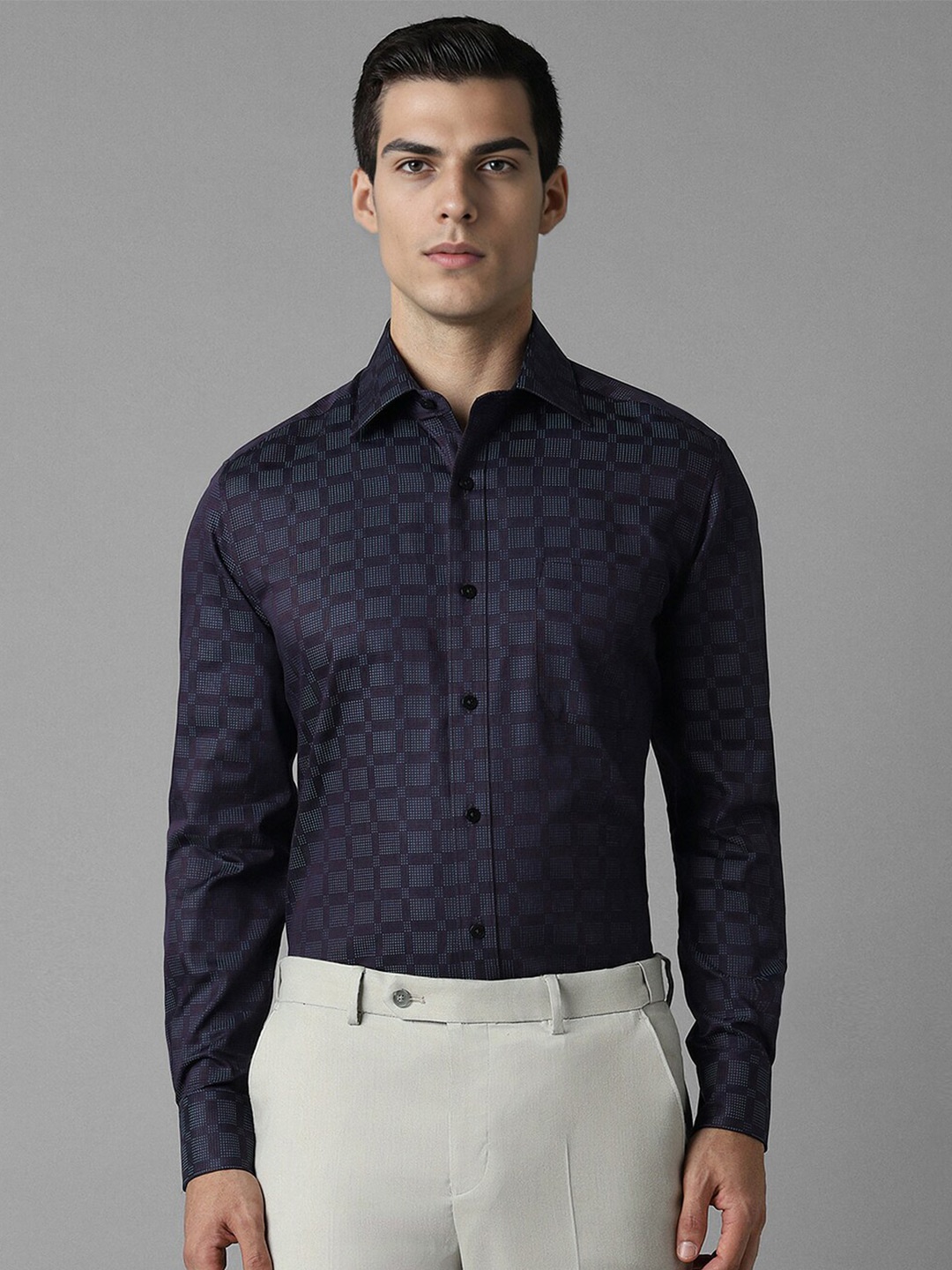 

Louis Philippe Checked Printed Classic Cotton Opaque Formal Shirt, Purple