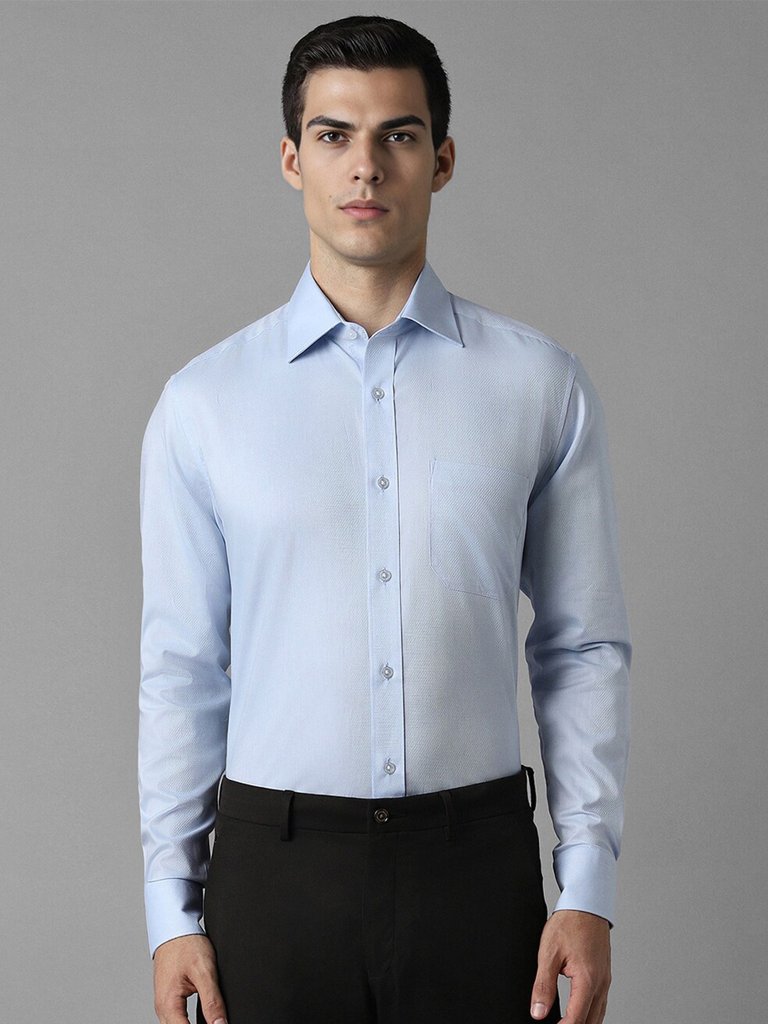 

Louis Philippe Textured Self Design Classic Cotton Opaque Formal Shirt, Blue