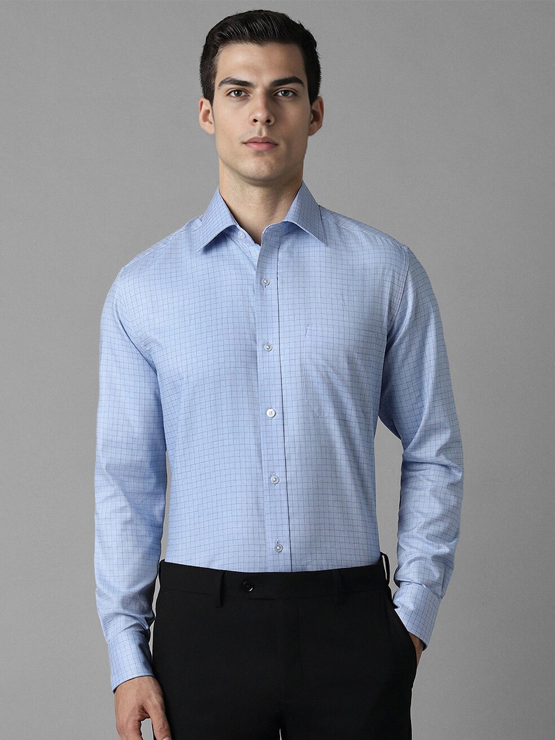

Louis Philippe Checked Classic Cotton Opaque Formal Shirt, Blue