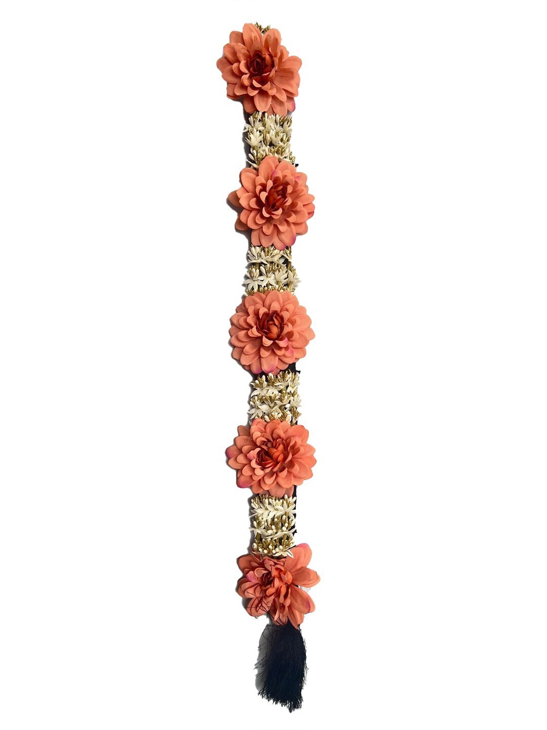 

Krelin Traditional Bharatanatyam Poola Jadalu Kunjalam Billalu Floral Hair Braid, Orange