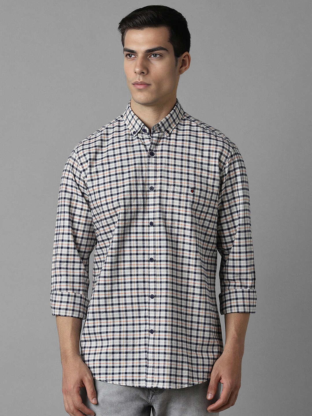 

Louis Philippe Jeans Button-Down Collar Slim Fit Checked Casual cotton Shirt, White