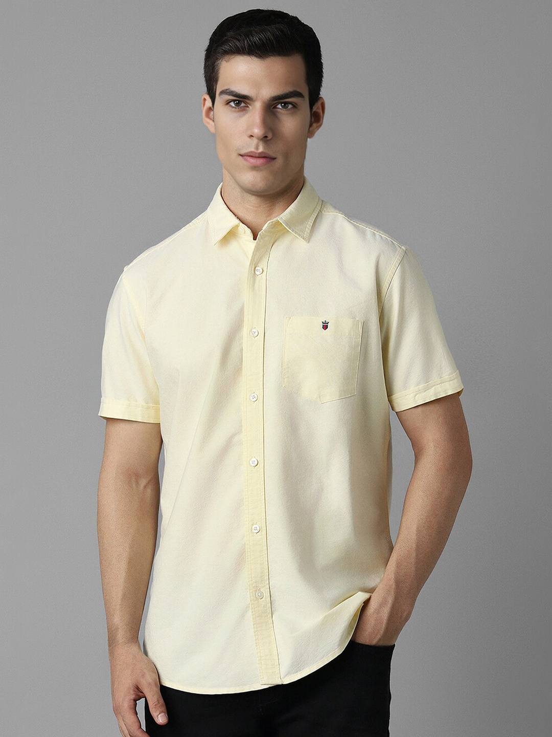 

Louis Philippe Jeans Spread Collar Slim Fit Opaque Casual Cotton Shirt, Yellow