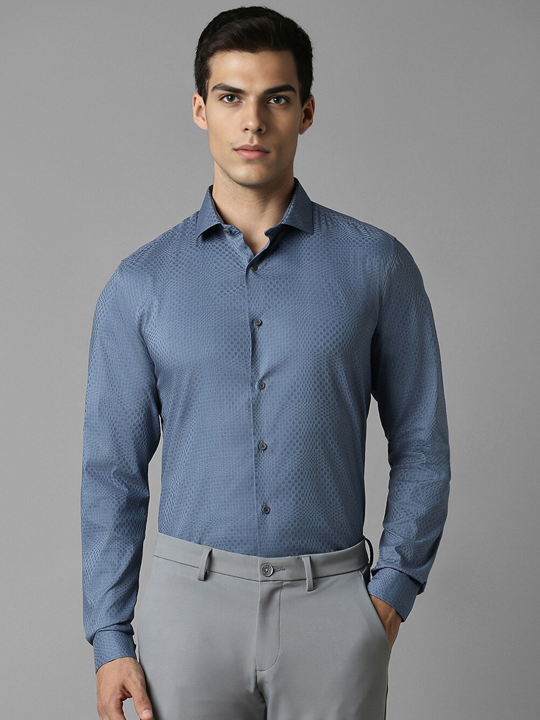 

Louis Philippe Sport Spread Collar Slim Fit Cotton Casual Shirt, Blue