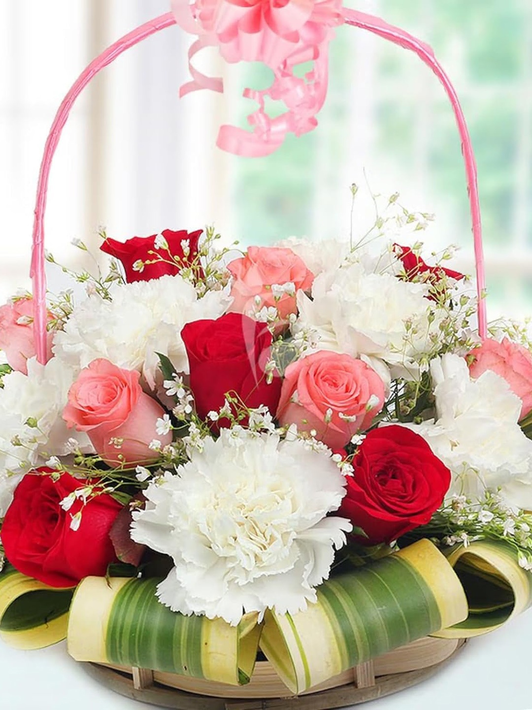 

Floweraura 25 Pieces Pink & White Carnation & Roses Flowers Bouquet In Basket