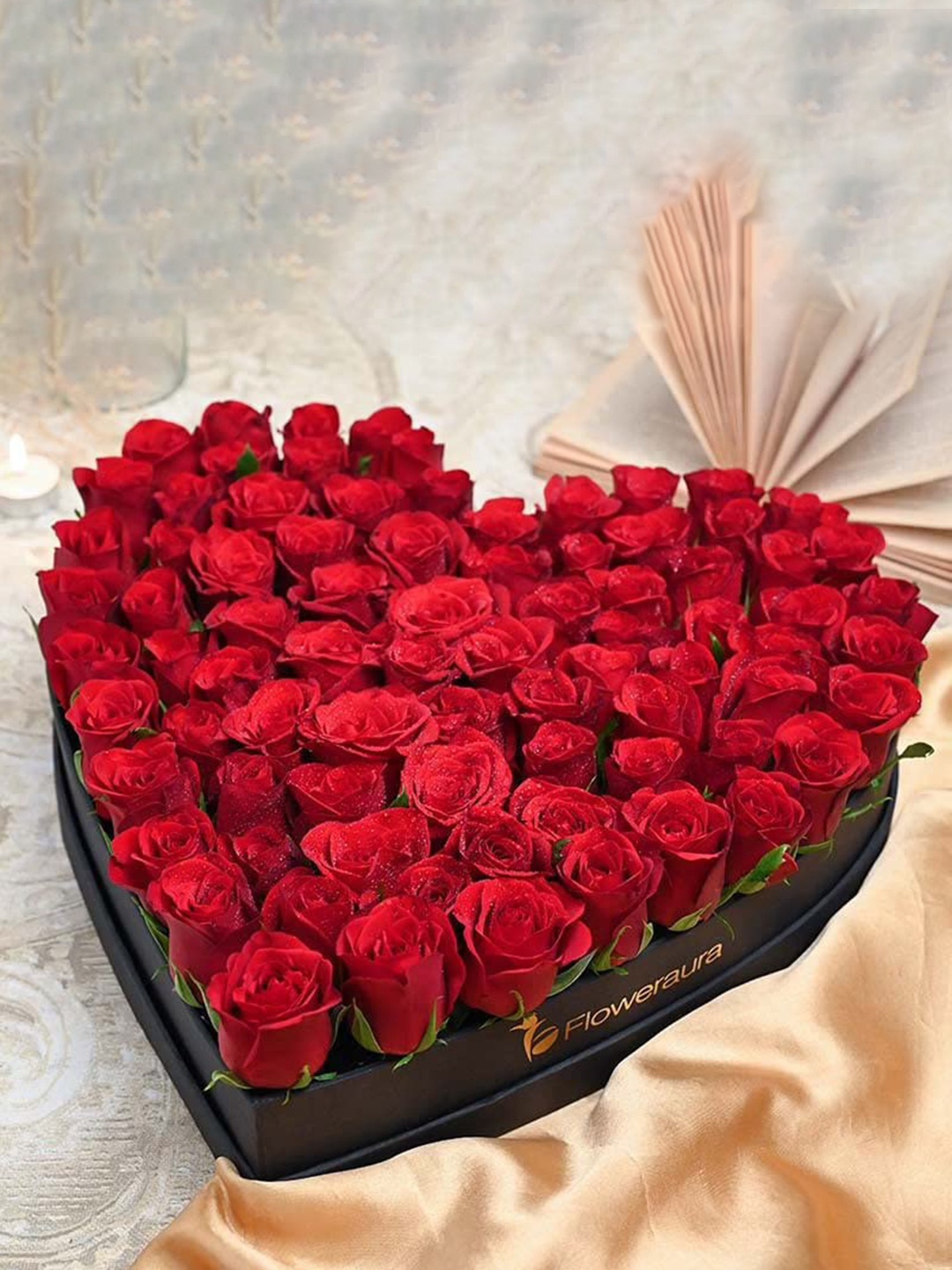 

Floweraura 100 Pieces Red Roses Fresh Flowers With Heart Shape Box