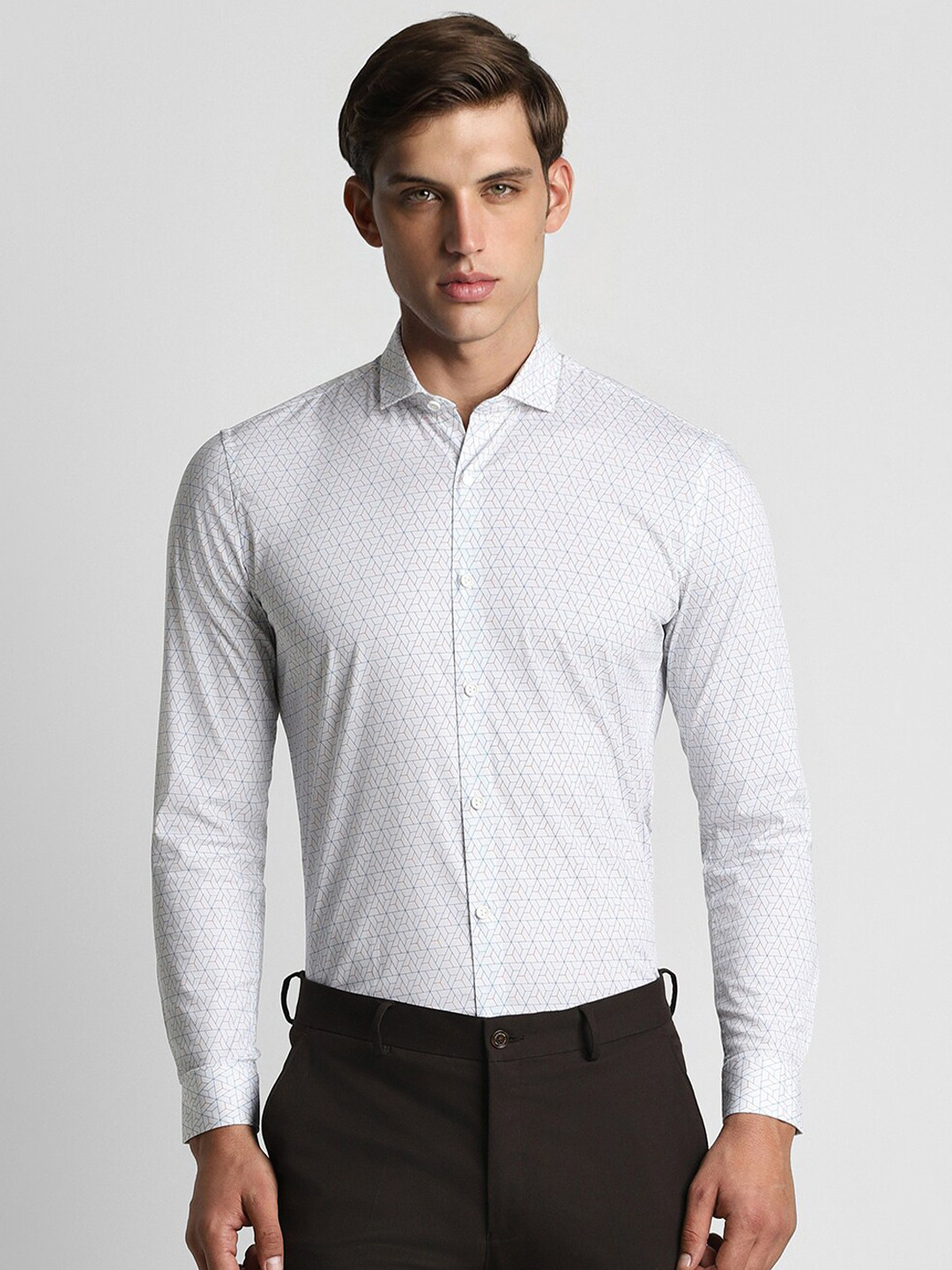 

Peter England Slim Fit Geometric Printed Opaque Cotton Formal Shirt, White