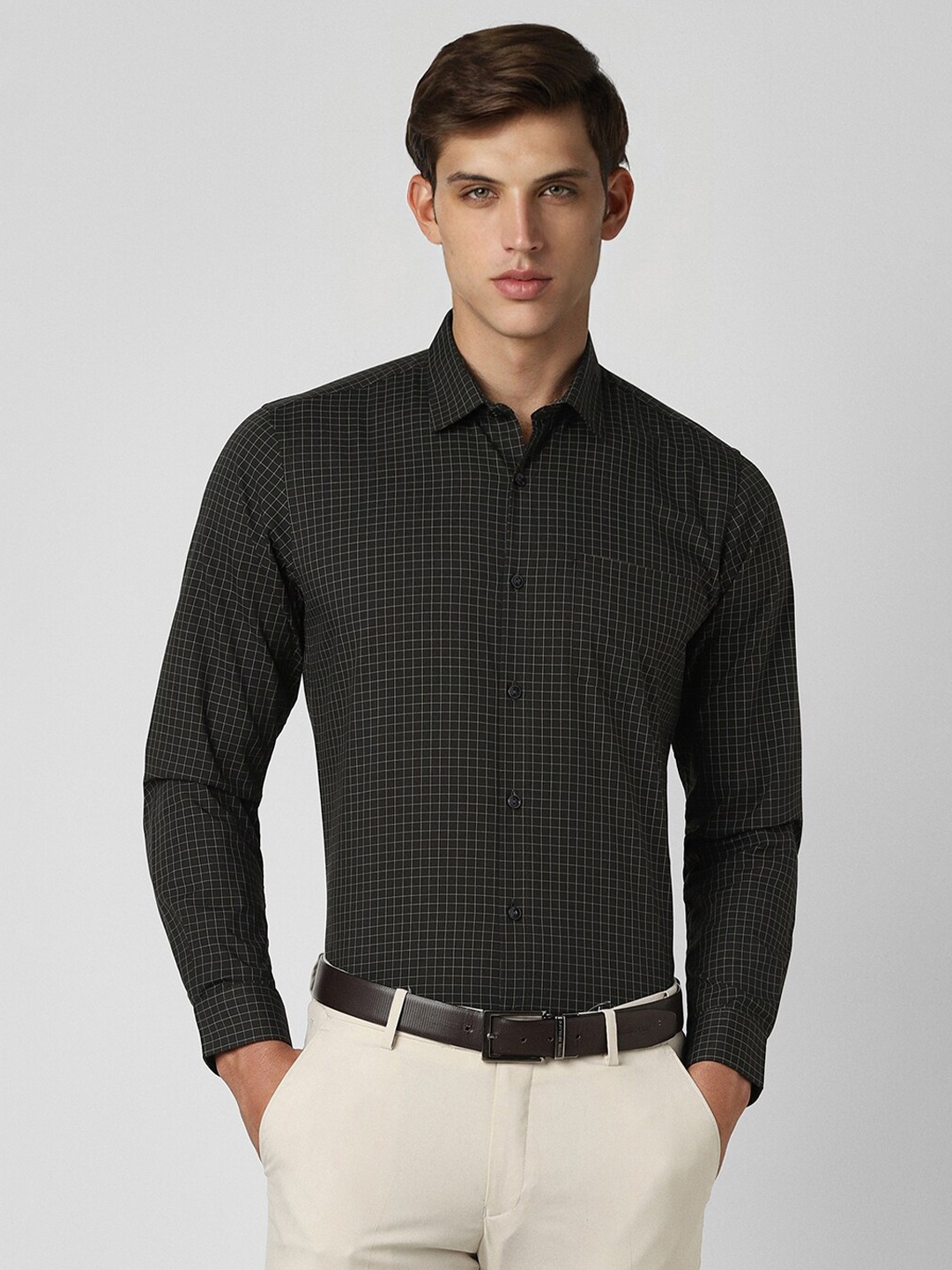 

Peter England Slim Fit Micro Checks Opaque Cotton Formal Shirt, Black