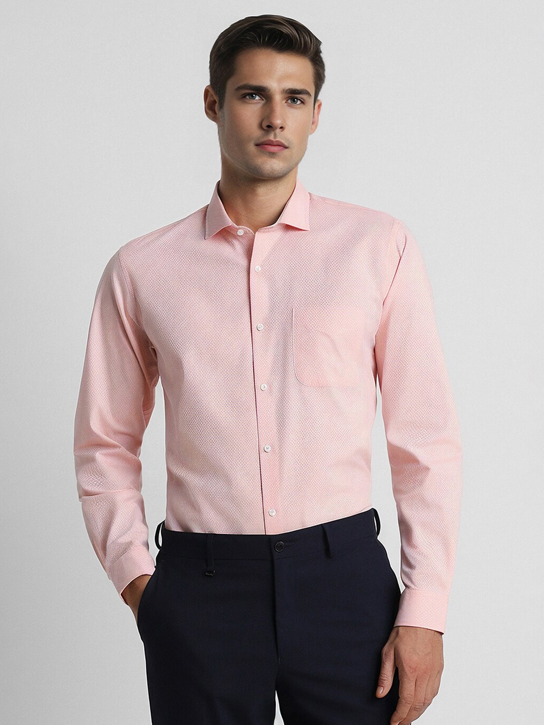 

Peter England Spread Collar Long Sleeves Slim Fit Formal Shirt, Pink