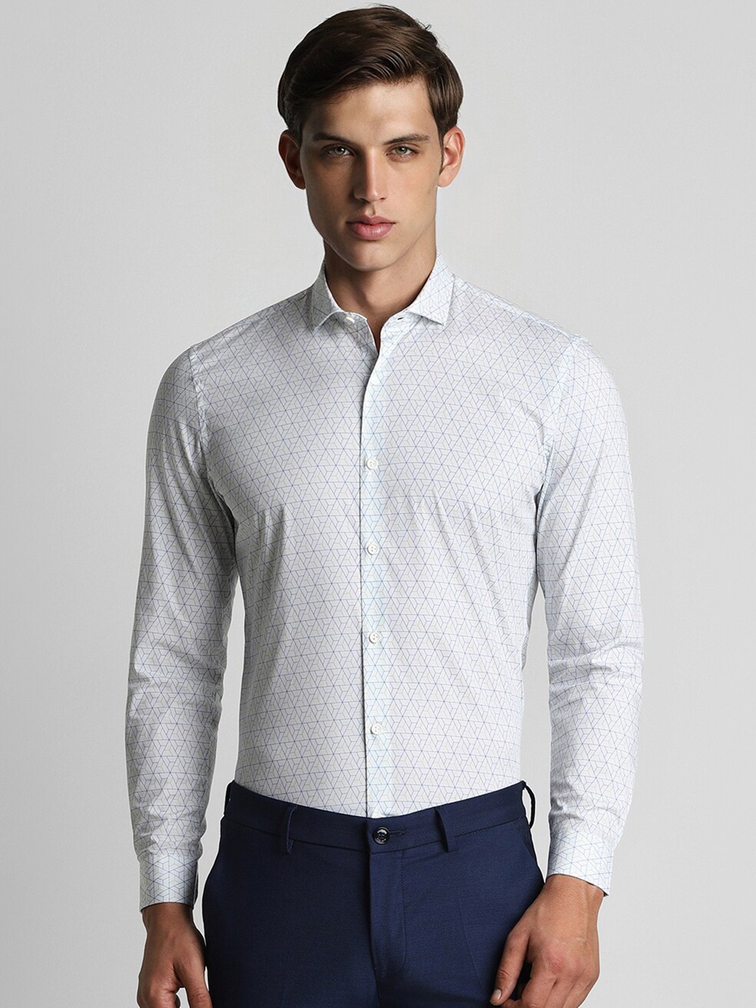 

Peter England Slim Fit Printed Spread Collar Long Sleeves Formal Shirt, White