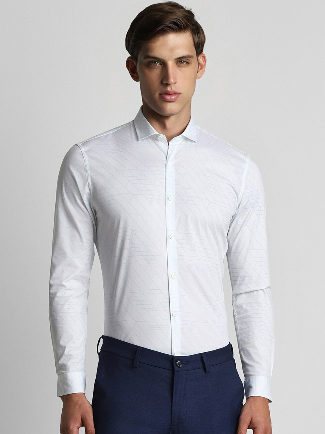 

Peter England Slim Fit Geometric Printed Opaque Cotton Formal Shirt, White