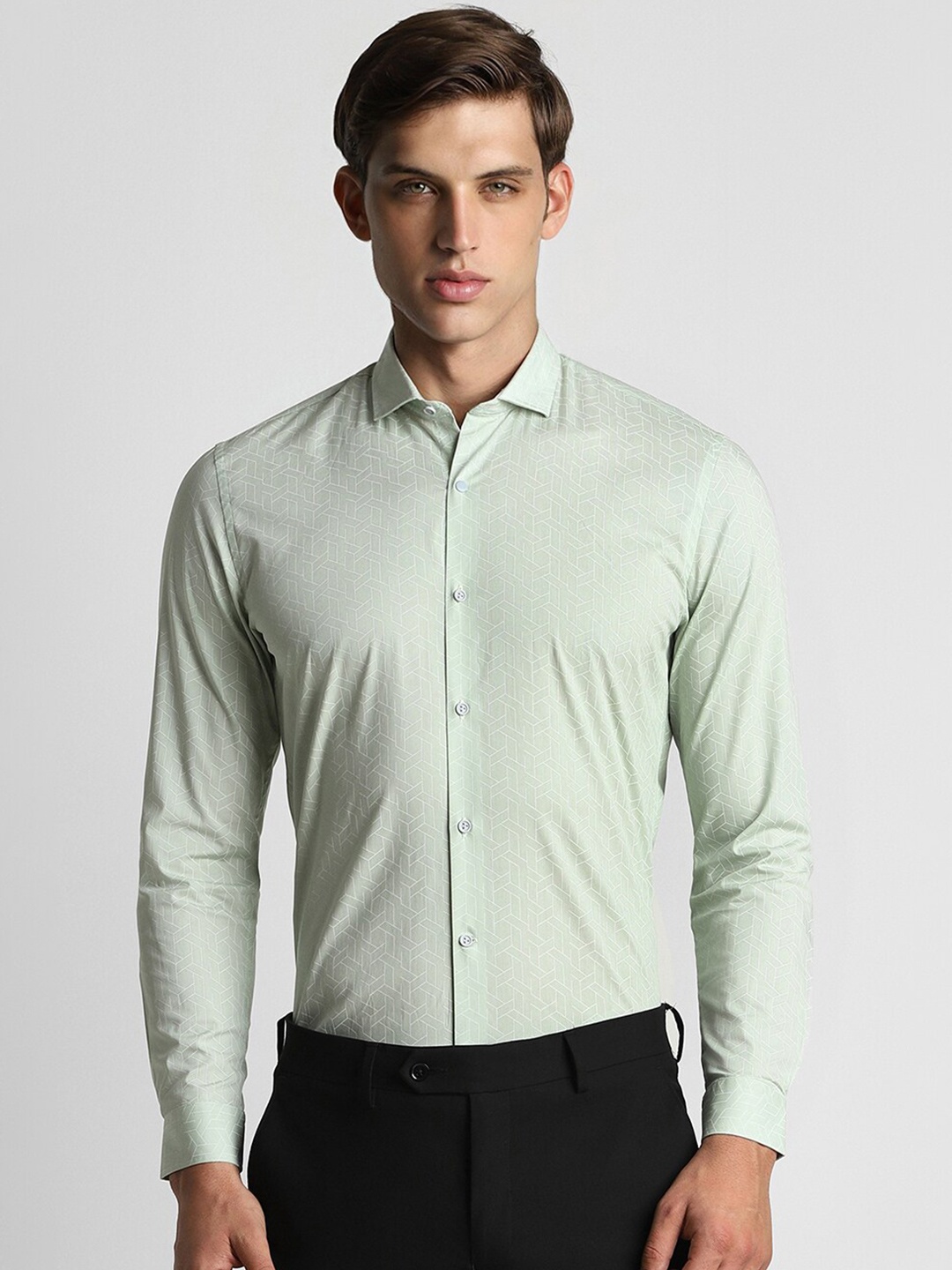 

Peter England Printed Spread Collar Long Sleeves Slim Fit Formal Shirt, Green