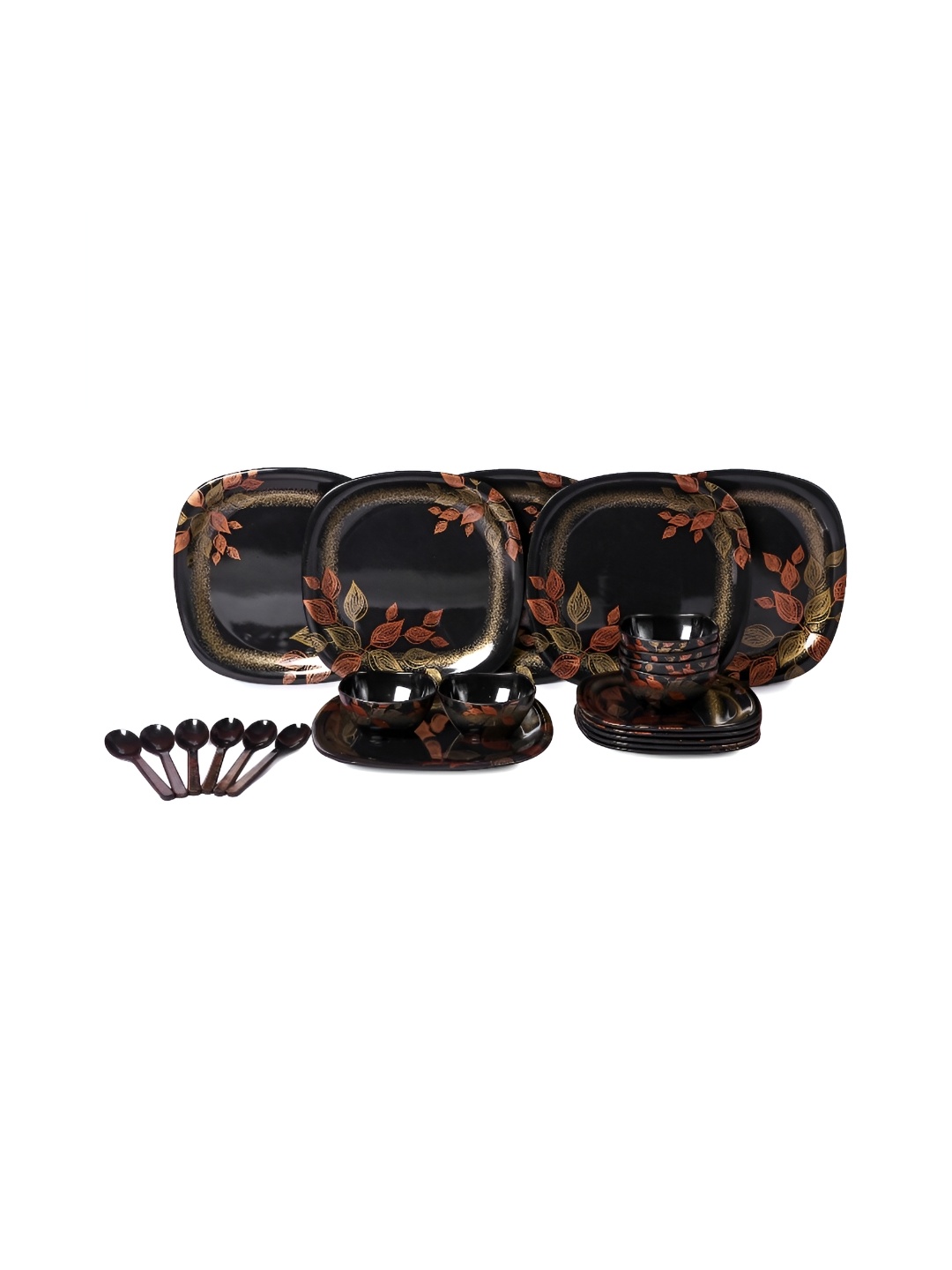 

AEMAHARANI Black 24 Pcs Magic Printed Melamine Dinner Set